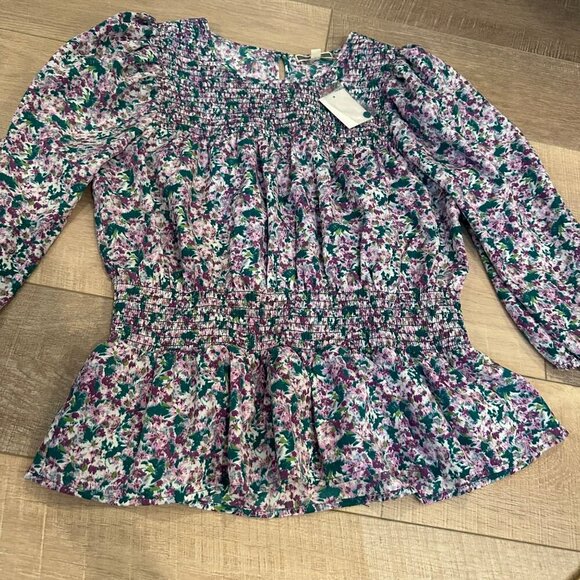 PLEIONE WOMENS MEDIUM FLORAL PURPLE BLOUSE NEW WITH TAG - Picture 2 of 10